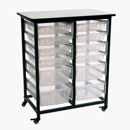 Luxor Mobile Bin Storage Unit, Double Row with Large and Small Clear Bins MBS-DR-8S4L-CL